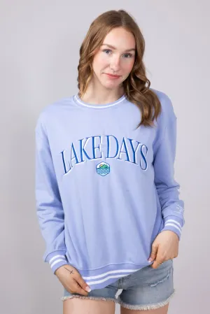 Simply Southern Lake Days Varsity Sweatshirt for Women in Blue | PP-0125-CREW-VARSITY1-LAKE