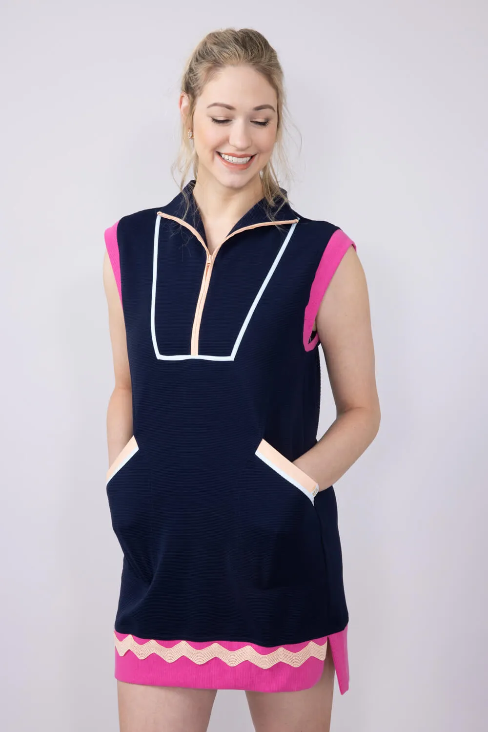 Simply Southern Quarter Zip Lounger Dress for Women in Royal Blue | PP-0125-DRS-DREW-ROYAL