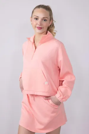 Simply Southern Ribbed Panel Modal Knit ¼ Zip for Women in Coral | PP-0125-PULL-QTRZIP-CORAL