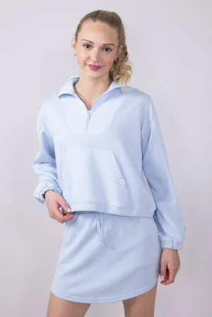 Simply Southern Ribbed Panel Modal Knit ¼ Zip for Women in Powder Blue | PP-0125-PULL-QTRZIP-PWDR