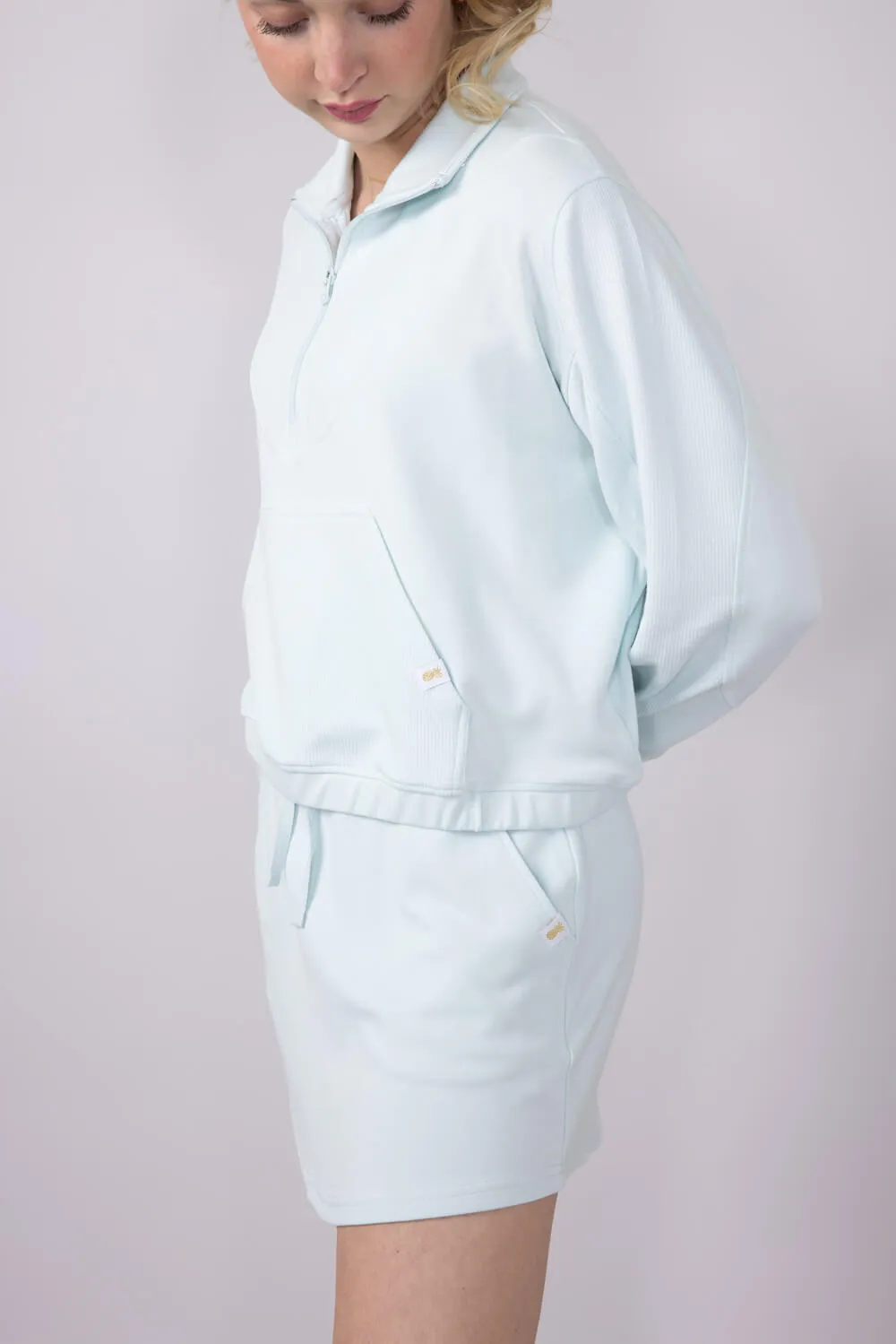 Simply Southern Ribbed Panel Modal Knit ¼ Zip for Women in Seafoam | PP-0125-PULL-QTRZIP-SEAFM