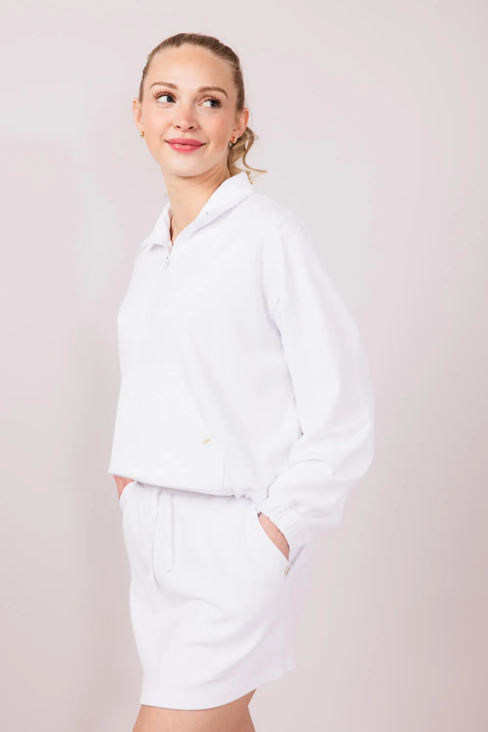 Simply Southern Ribbed Panel Modal Knit ¼ Zip for Women in White | PP-0125-PULL-QTRZIP-WHITE