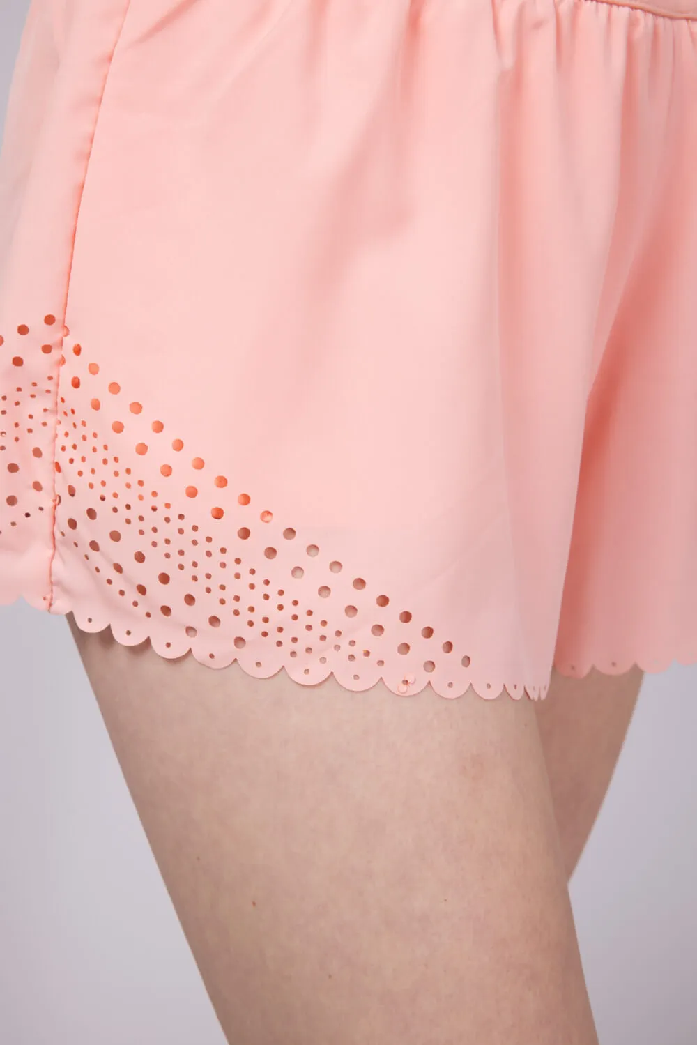 Simply Southern Scalloped Hem Shorts for Women in Coral | PP-0125-SHORT-SCLP-CORAL