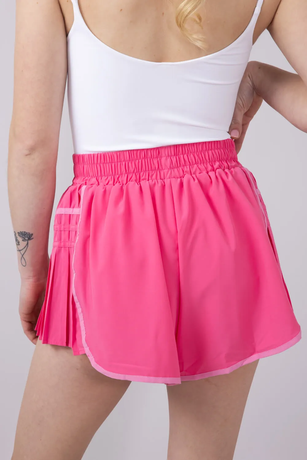 Simply Southern Side Pleated Shorts for Women in Hot Pink | PP-0125-SHORT-PLT-HTPNK