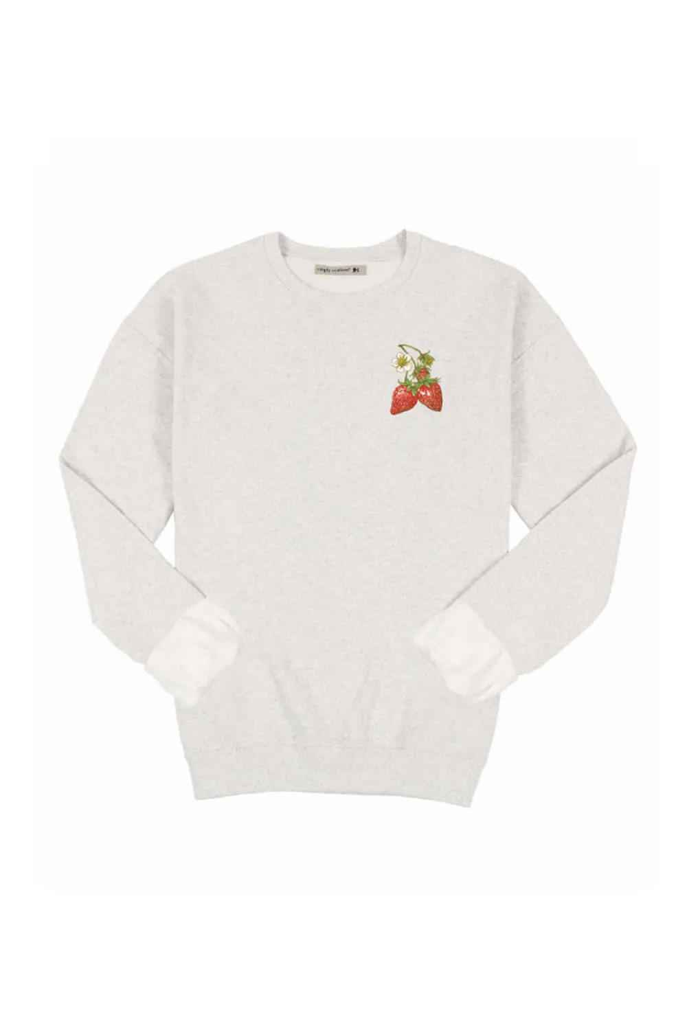 Simply Southern Strawberry Patch Fleece Sweatshirt for Women in Grey | CREW-PATCH-FLURRY
