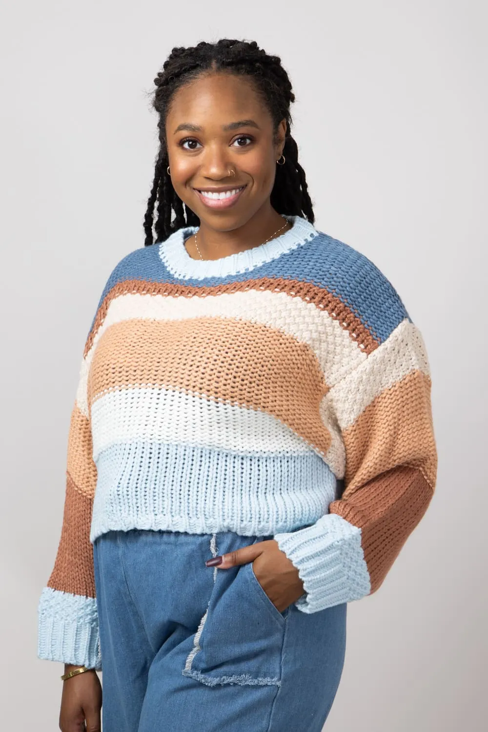 Simply Southern Striped Cropped Sweater for Women in Coast | PP-0224-SWTR-CLRSTRP-COAST