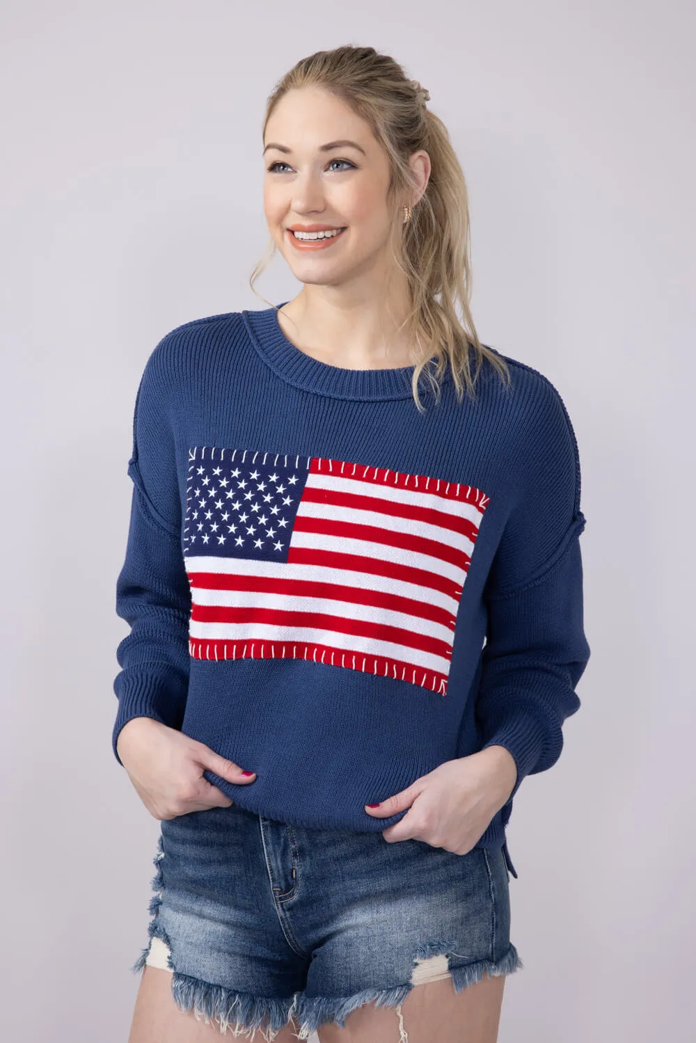 Simply Southern USA Sweater for Women in Dark Blue | PP-0125-SWTR-USA-DEEPSEA