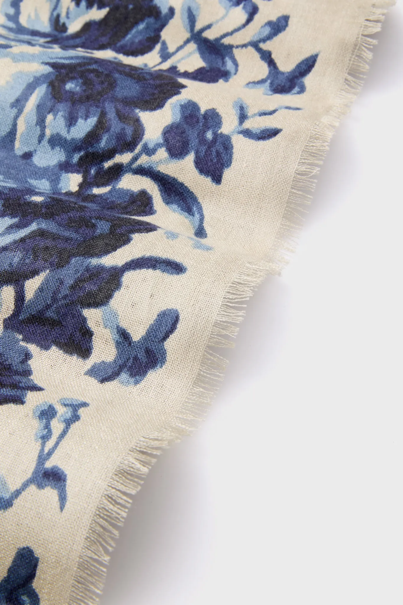 Slate Blue Fading Floral Silk Cashmere Blend Large Scarf