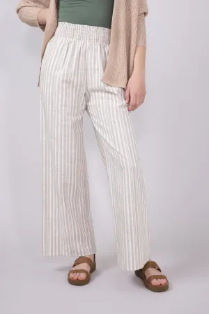 Smocked Waist Linen Wide Leg Pants for Women in Taupe | FP3381-TAUPE