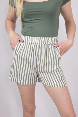 Stripe Boxer Lounge Shorts for Women in Chive | 42725-CHIVE
