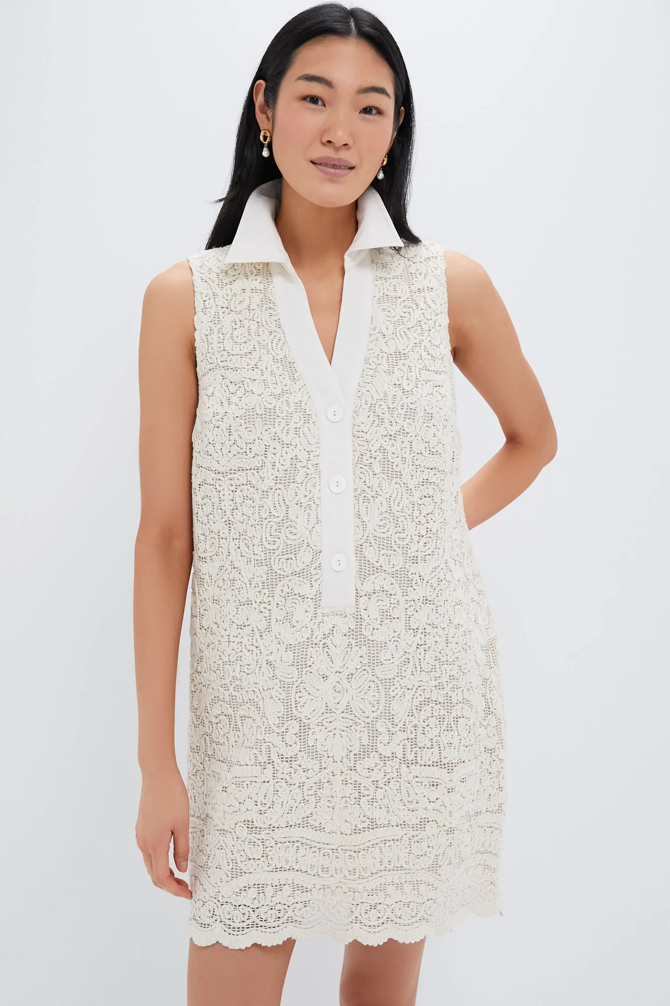 Tan Lace Sleeveless Collier Dress