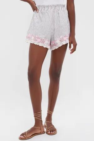 Tan Stripe Embroidered Linen Kali Short