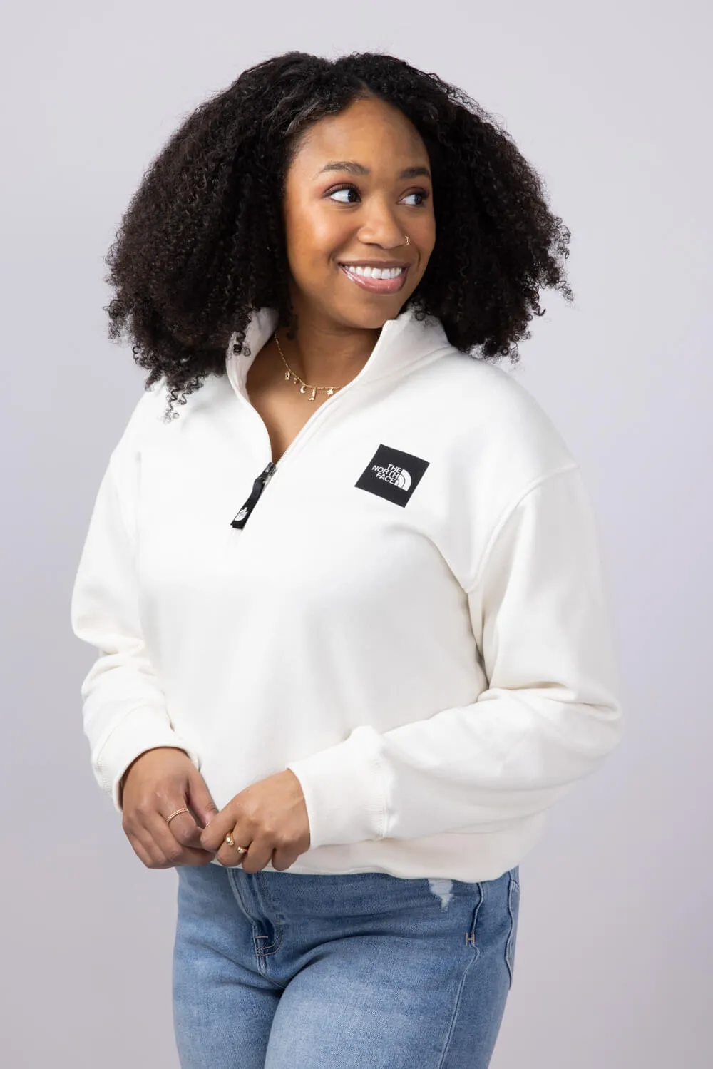 The North Face Box Half Dome Quarter Zip for Women in White Dune | NF0A8B7V-QLI
