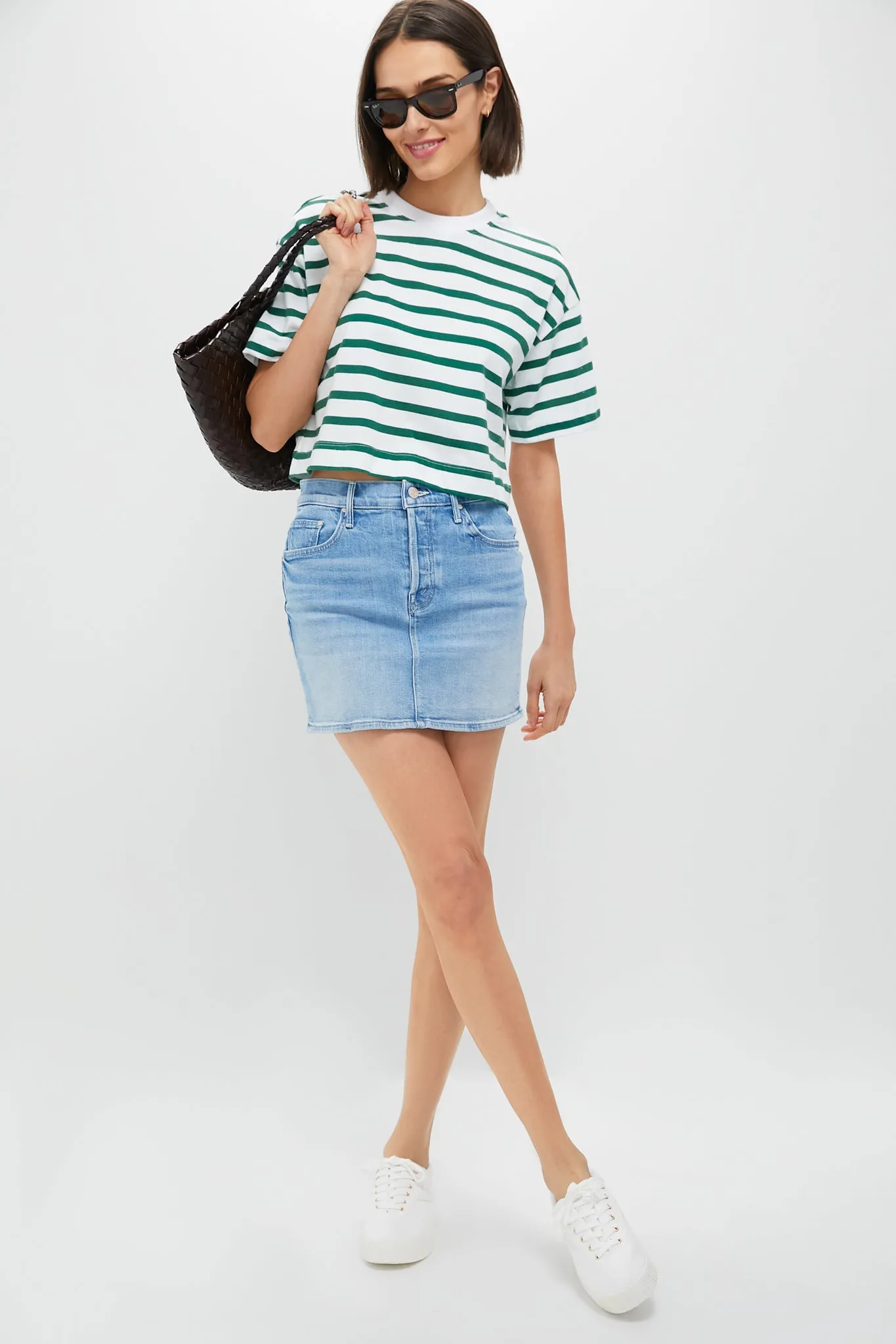 Thin Green Stripe Cuff Tee
