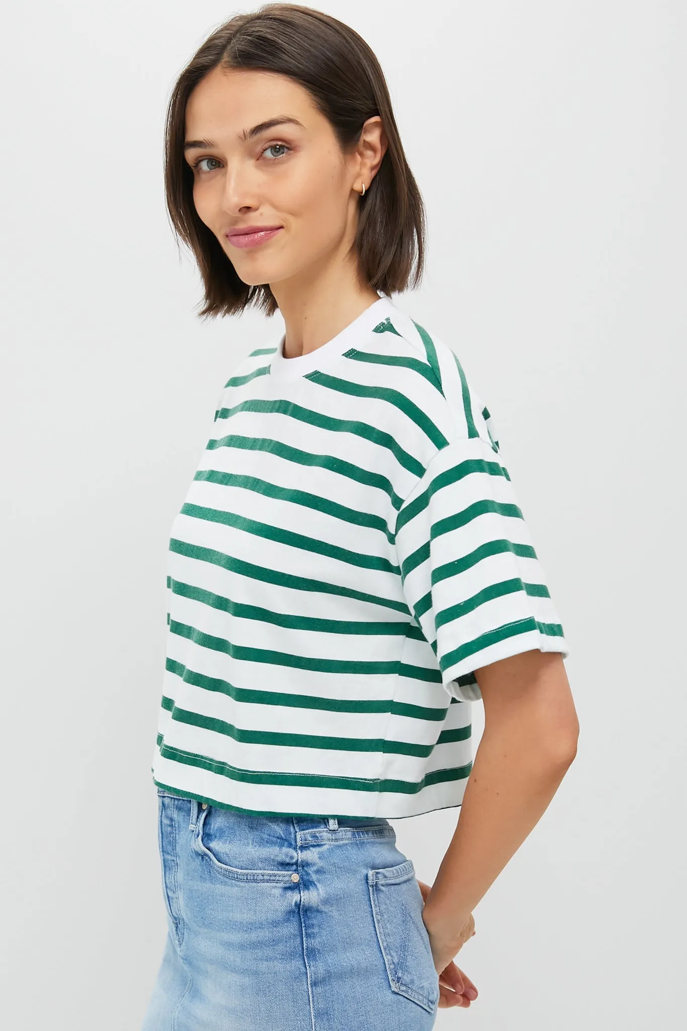 Thin Green Stripe Cuff Tee