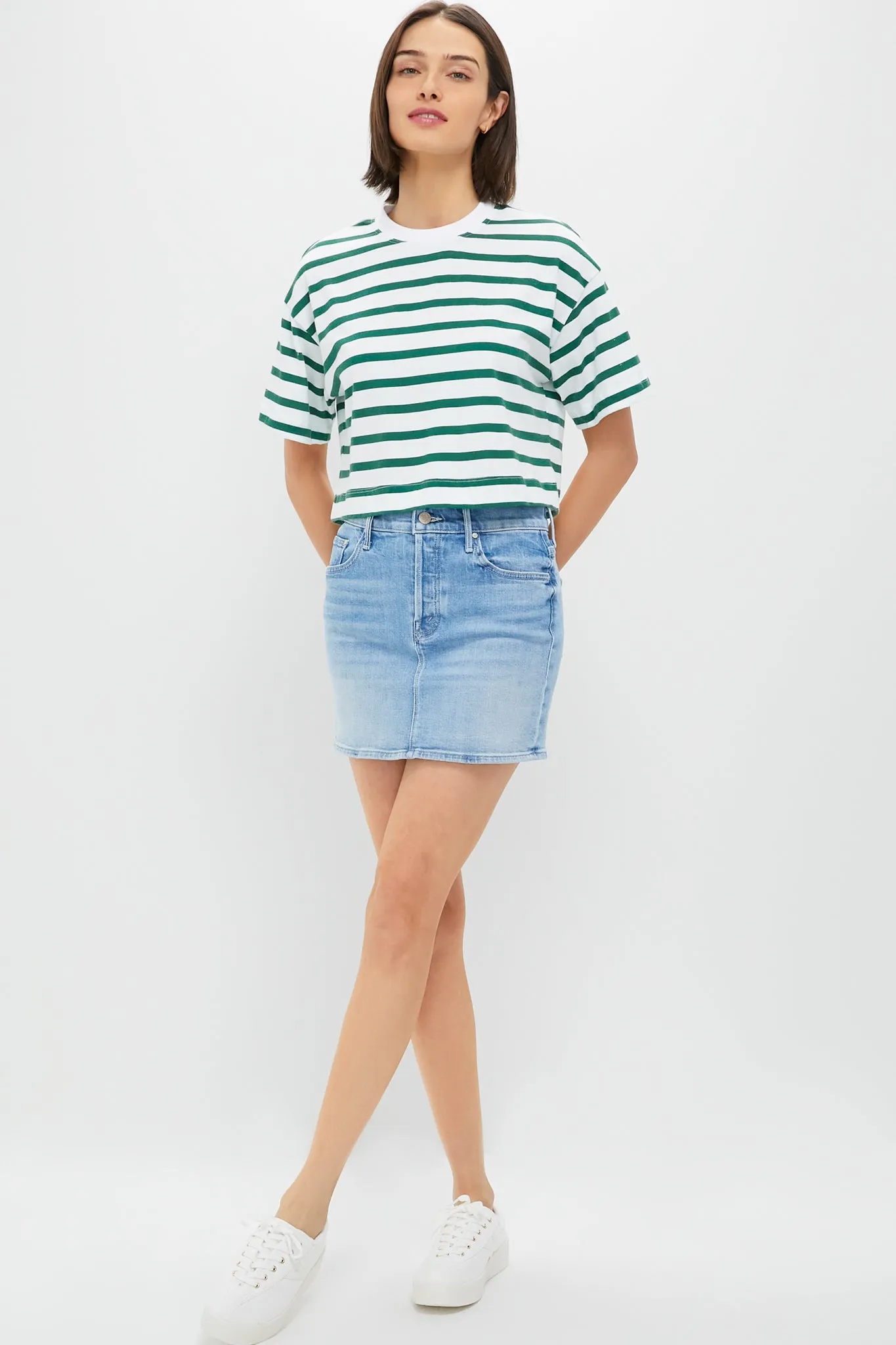 Thin Green Stripe Cuff Tee