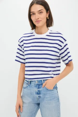 Thin Navy Stripe Cuff Tee