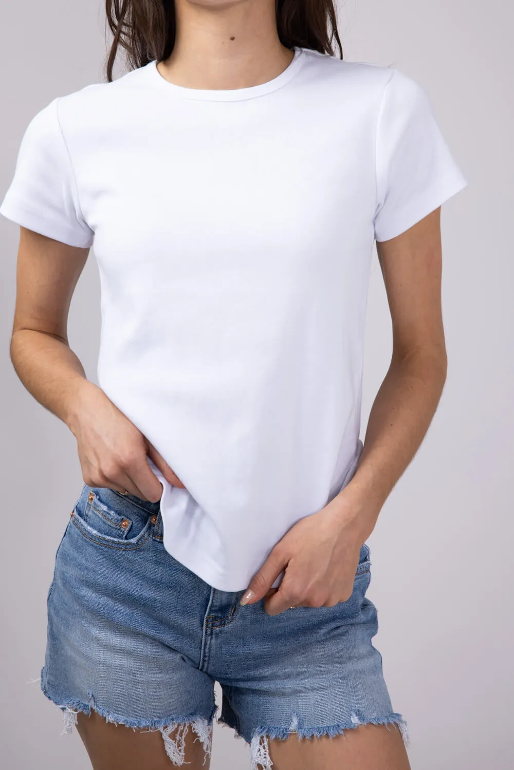 Thread & Supply Lexi Ribbed Knit T-Shirt for Women in White | T2666SFRTS-WHITE