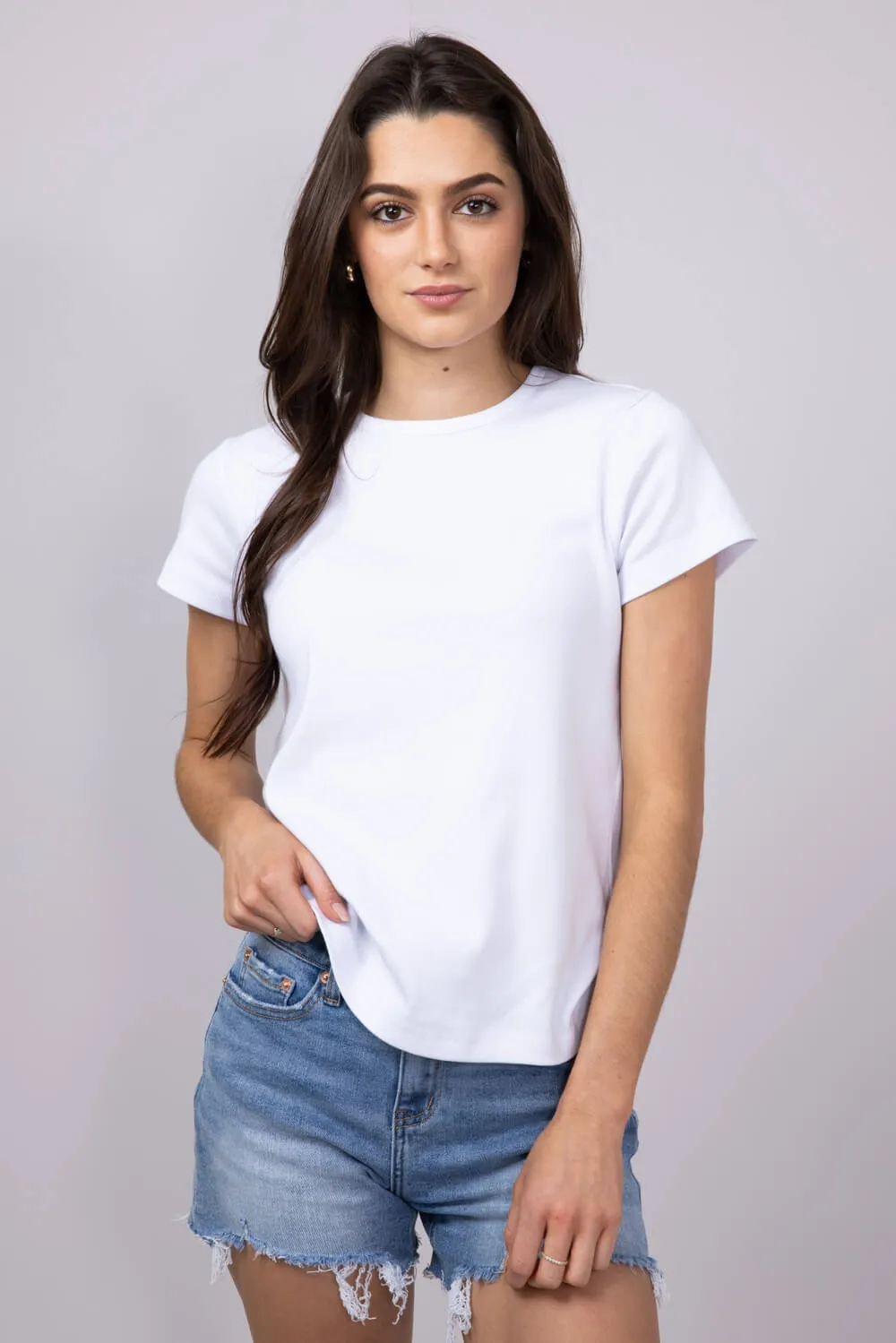 Thread & Supply Lexi Ribbed Knit T-Shirt for Women in White | T2666SFRTS-WHITE