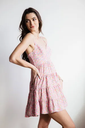 Tiered Babydoll Floral Mini Dress for Women in Light Pink | ID4273-LTPINK