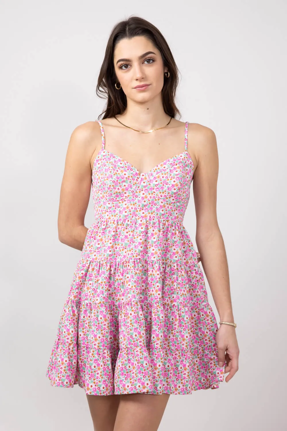 Tiered Babydoll Floral Mini Dress for Women in Light Pink | ID4273-LTPINK