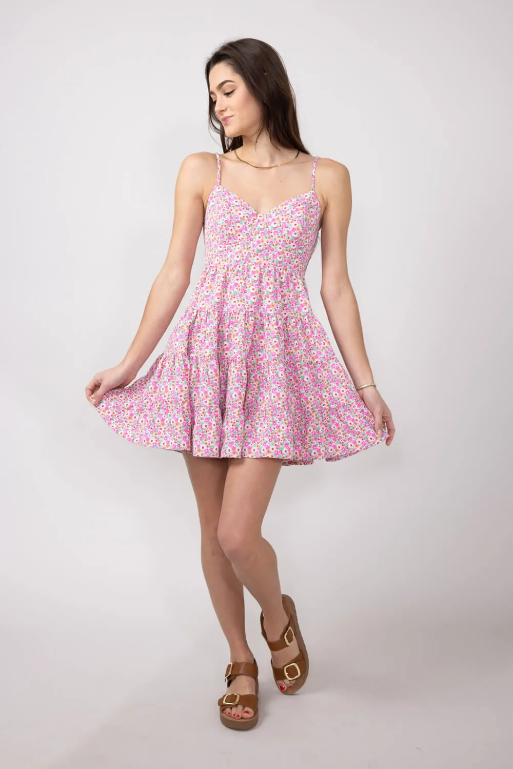 Tiered Babydoll Floral Mini Dress for Women in Light Pink | ID4273-LTPINK