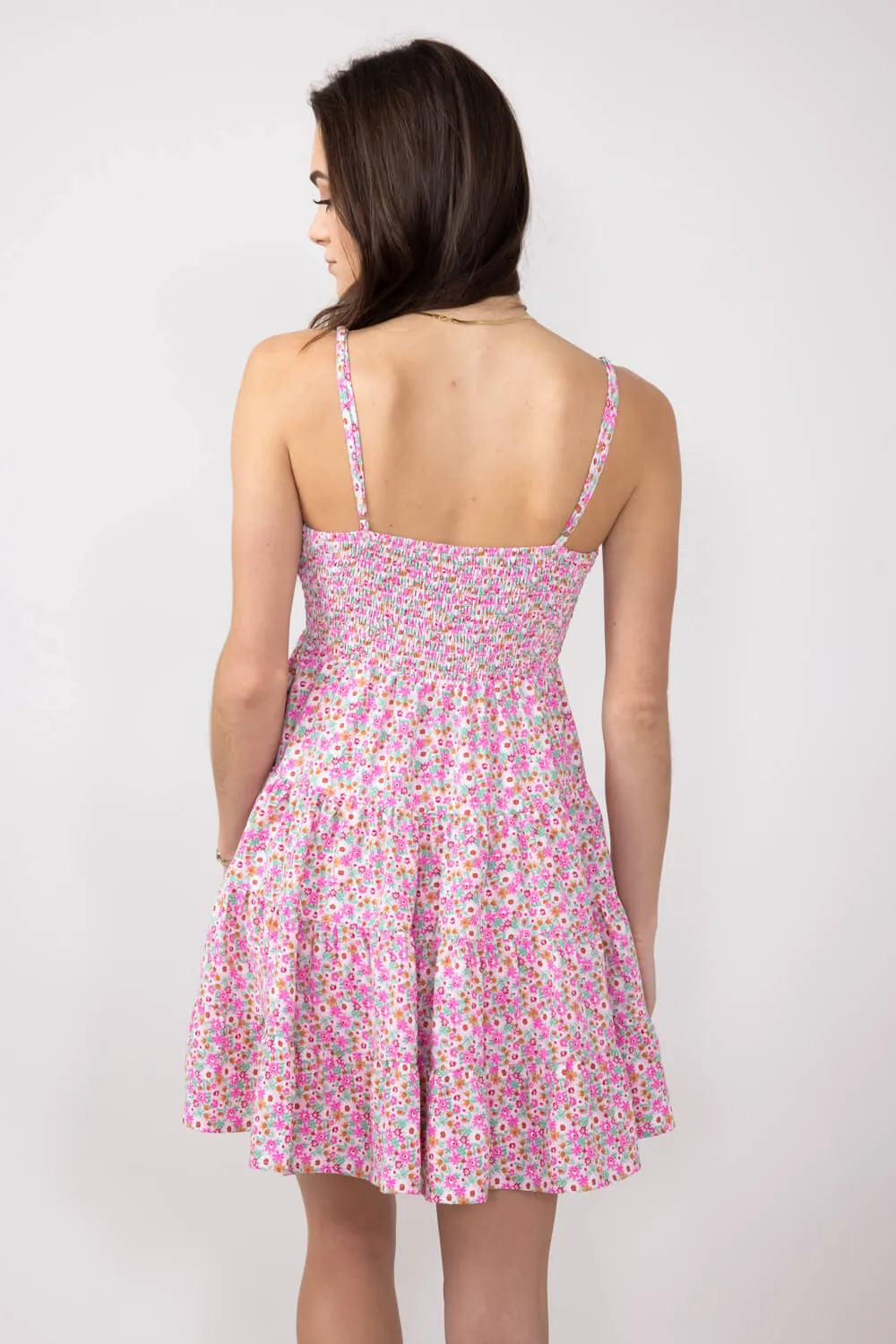 Tiered Babydoll Floral Mini Dress for Women in Light Pink | ID4273-LTPINK
