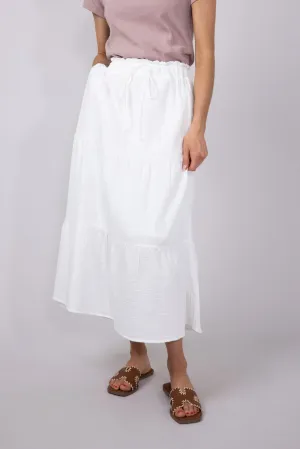 Tiered Gauze Drawstring Midi Skirt for Women in White | NS50130-WHITE