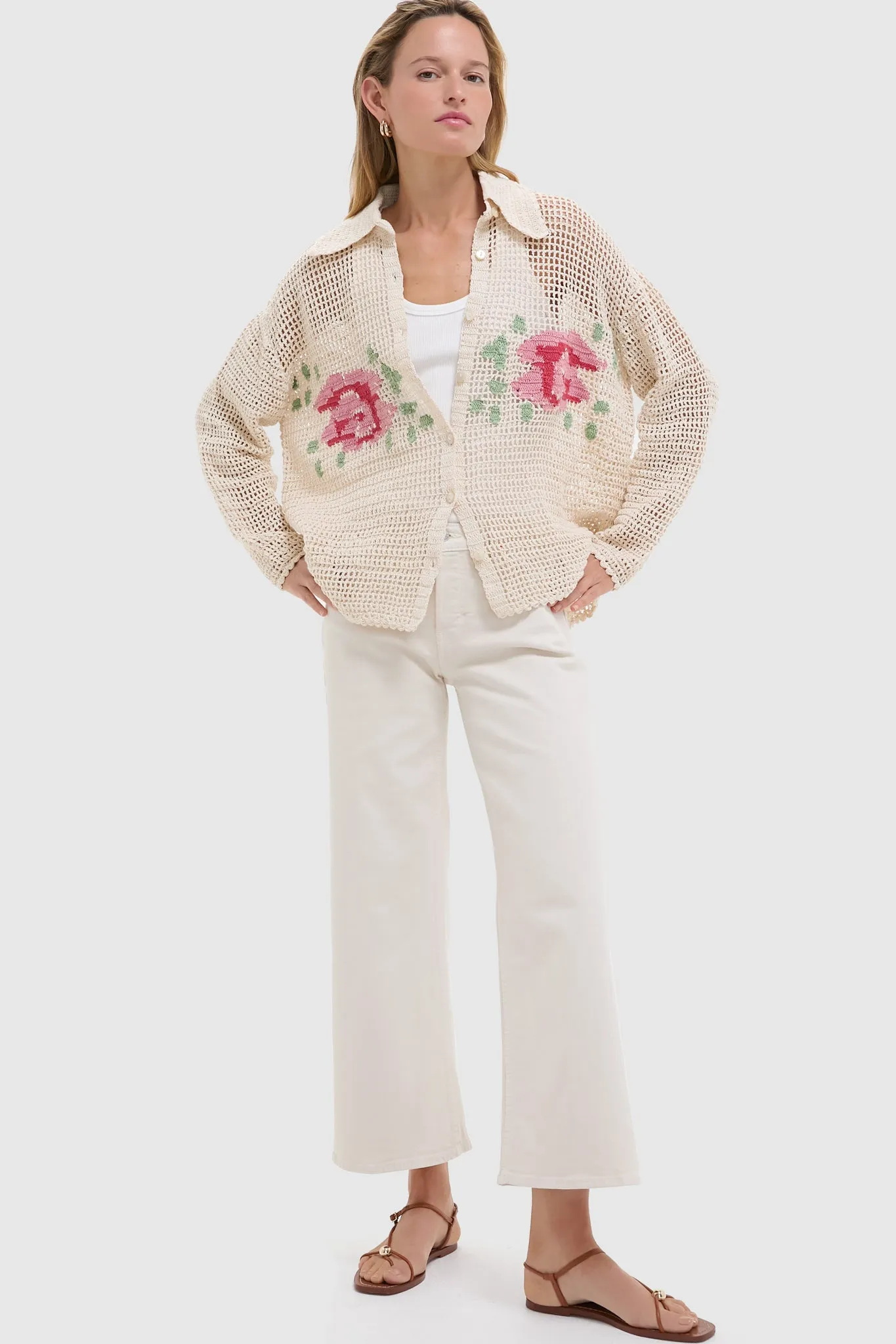 Vintage White Mid Rise Wide Leg Crop