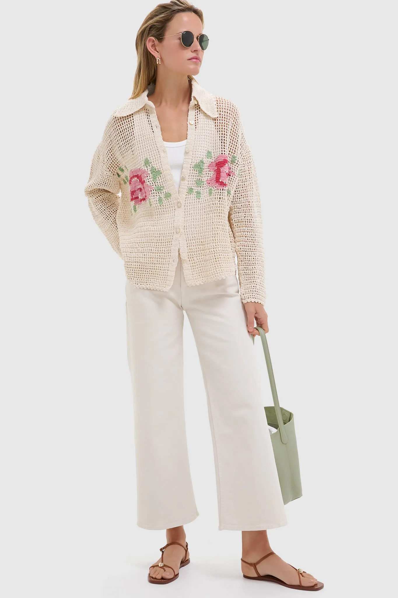 Vintage White Mid Rise Wide Leg Crop