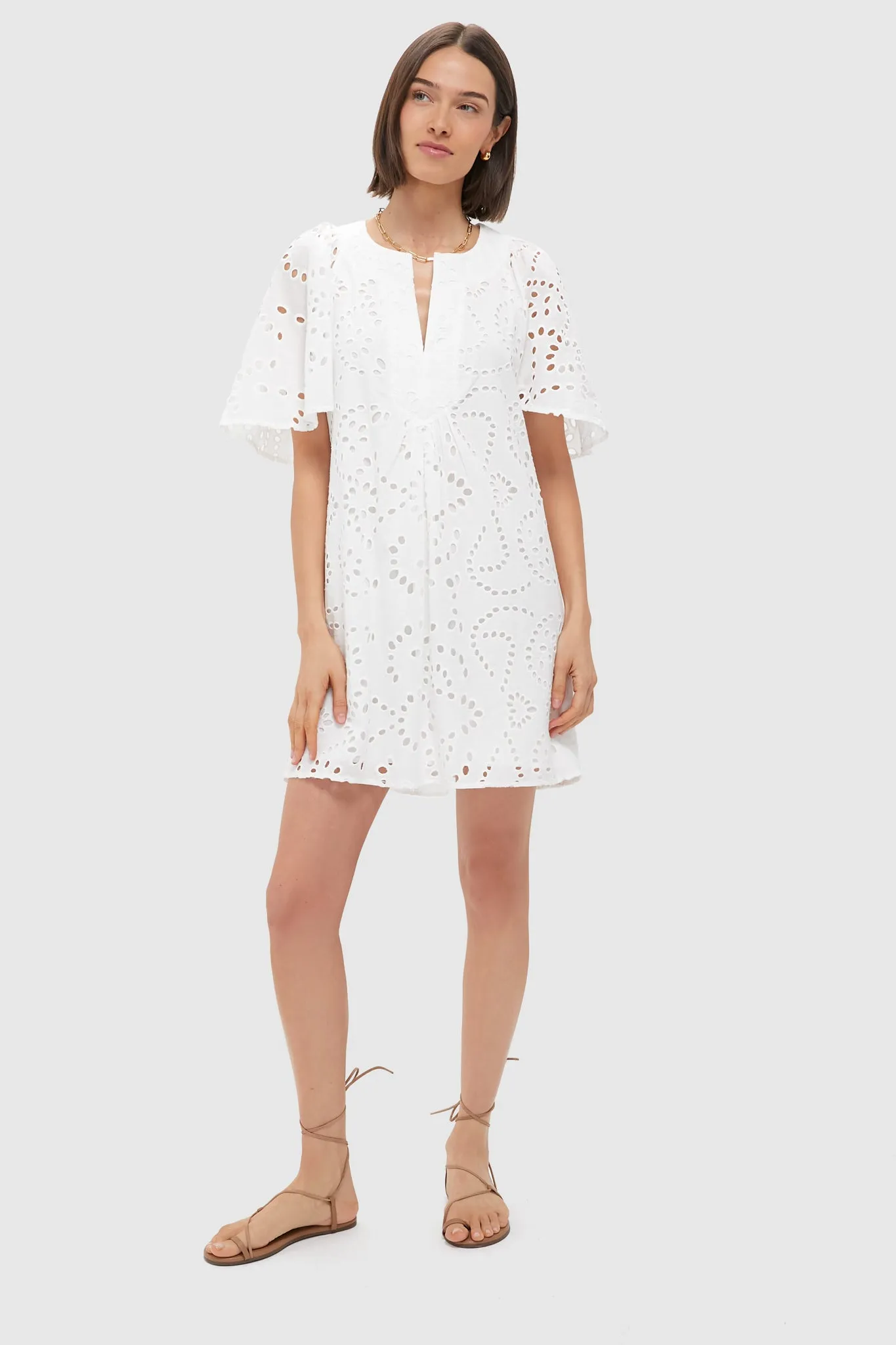 White Eyelet Finley Flutter Sleeve Dress