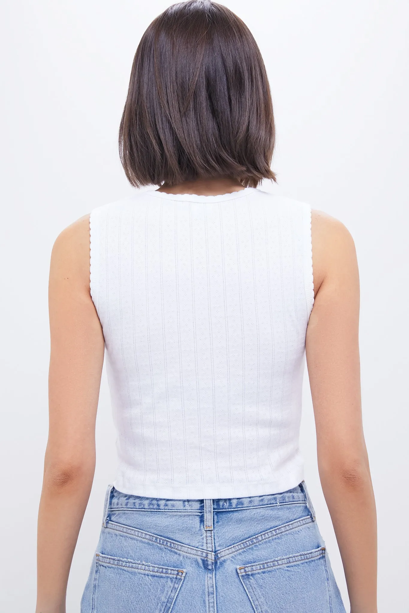 White Pointelle Sleeveless Crew