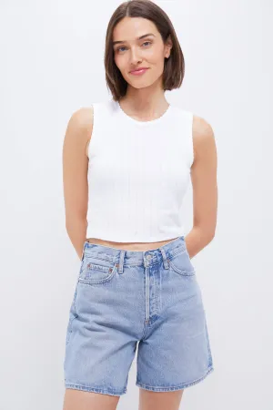 White Pointelle Sleeveless Crew