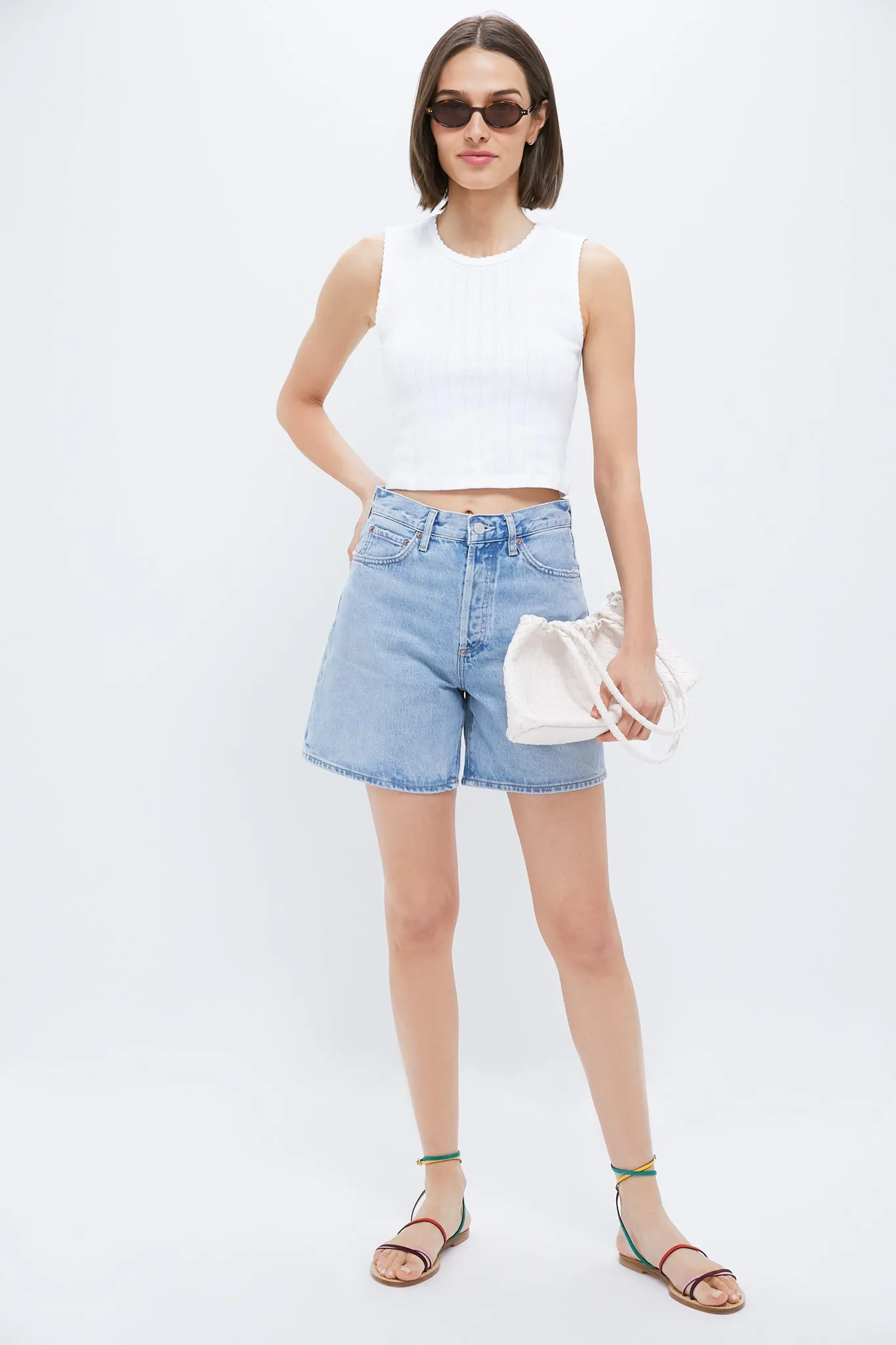 White Pointelle Sleeveless Crew