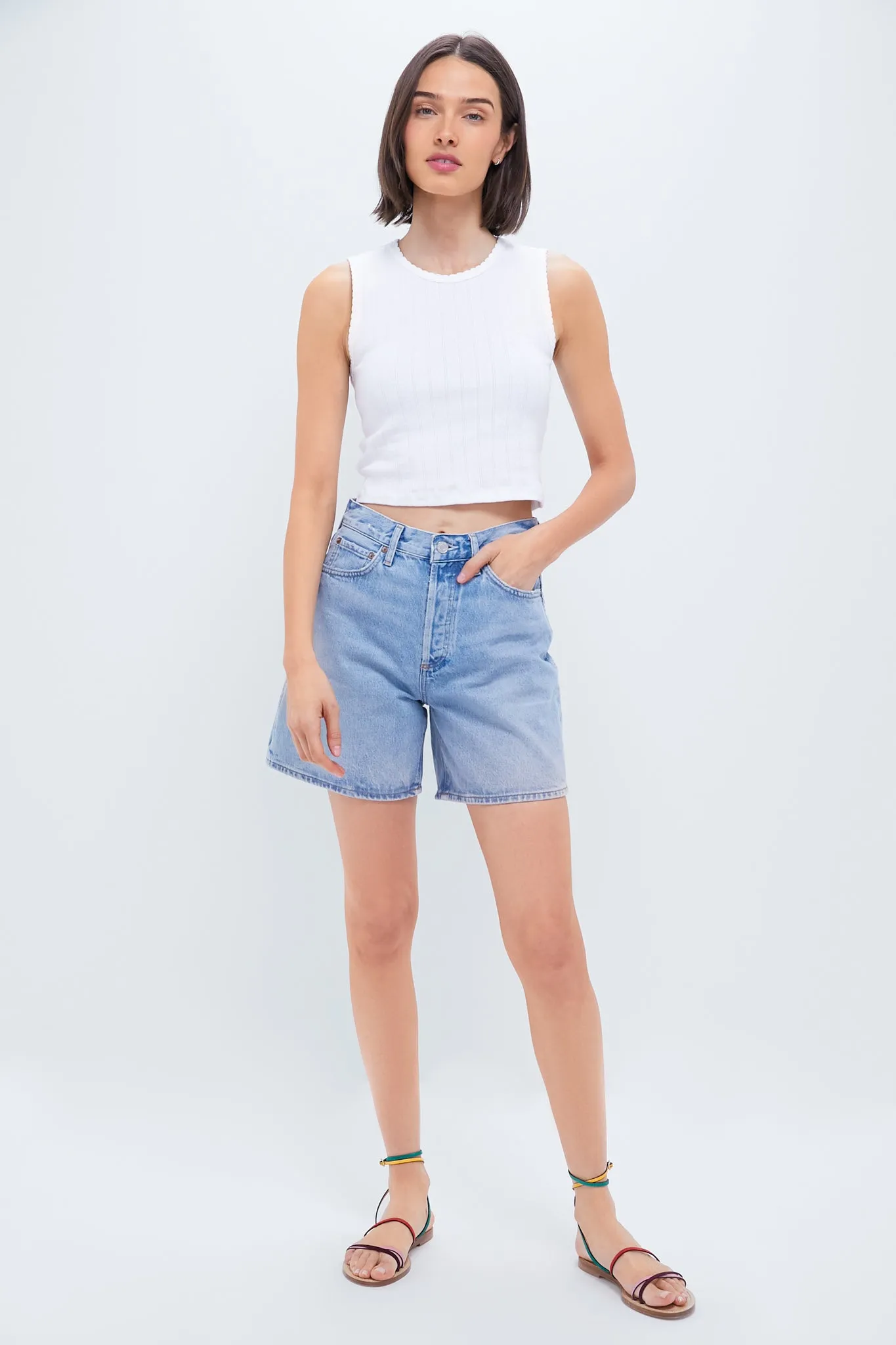White Pointelle Sleeveless Crew