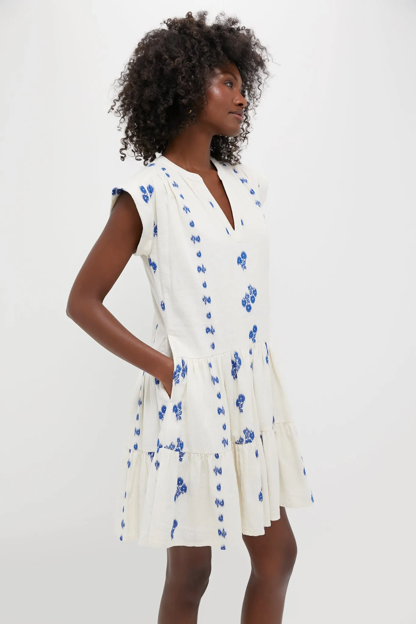 Wicklow Blue Roll Sleeve Mini Dress